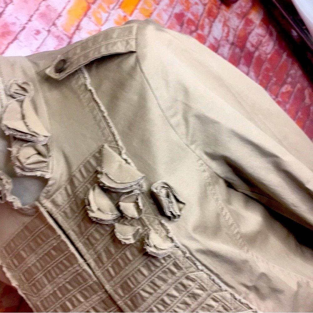 White house Black Market Khaki Tan  Twill Military Style Jacket - Picture 4 of 12
